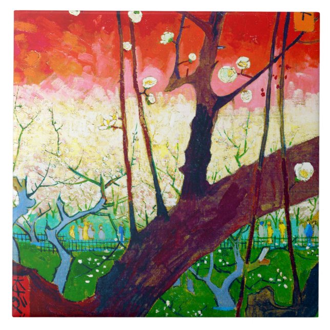 Flowering Plum Tree (after Hiroshige), Van Gogh Ceramic Tile (Front)