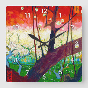 Flowering Plum Tree (after Hiroshige), Van Gogh Square Wall Clock