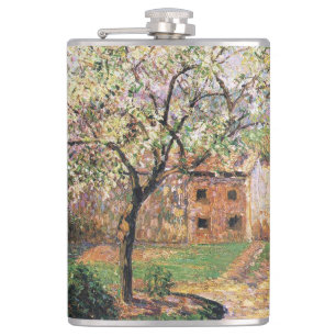 Flowering Plum Tree, Eragny Camille Pissarro Hip Flask