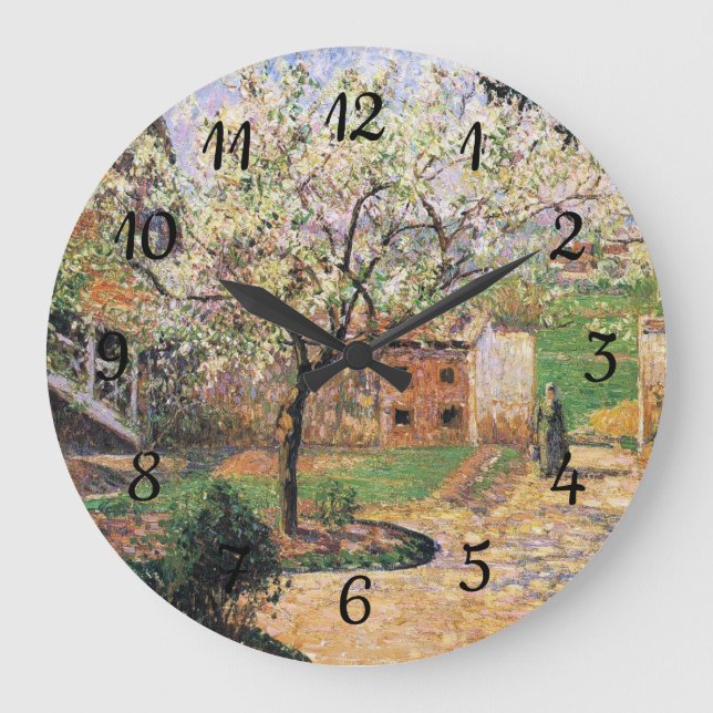 Flowering Plum Tree, Eragny Camille Pissarro   Large Clock (Front)