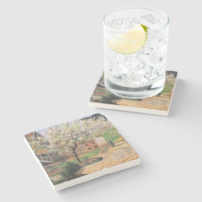 Flowering Plum Tree, Eragny Camille Pissarro   Stone Coaster (Side)