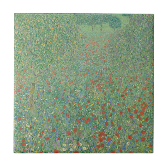 Flowering Poppies - Gustav Klimt Ceramic Tile (Front)