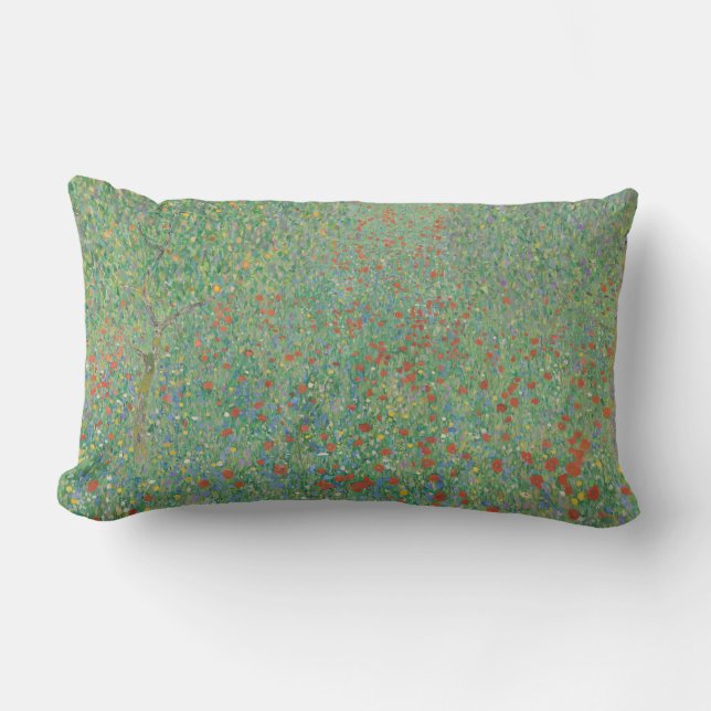 Flowering Poppies - Gustav Klimt Lumbar Cushion (Front)