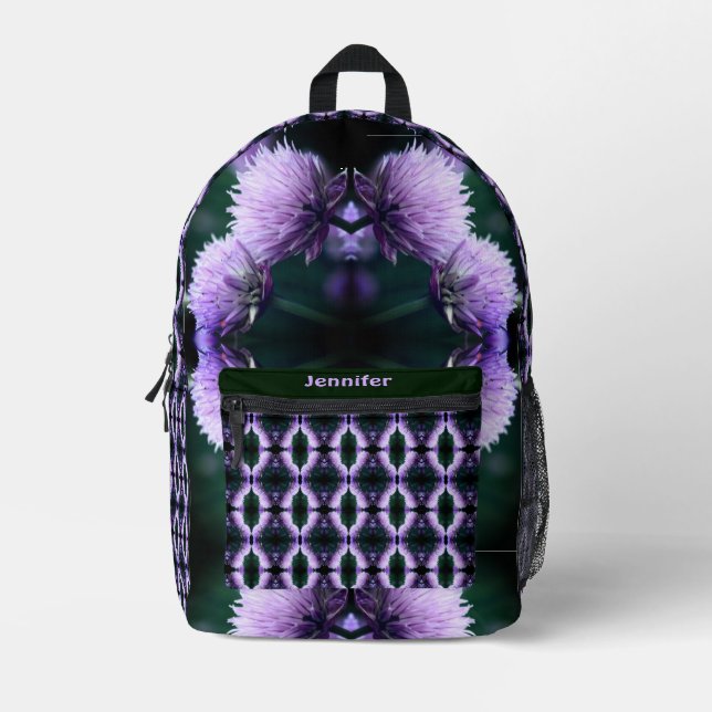 Flowering Purple Allium Abstract Personalised Printed Backpack (Front)