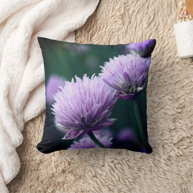 Flowering Purple Scallion Onion Close Up  Cushion (Blanket)