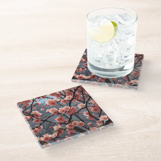 Flowering Quince image Glass Coaster (Angled)
