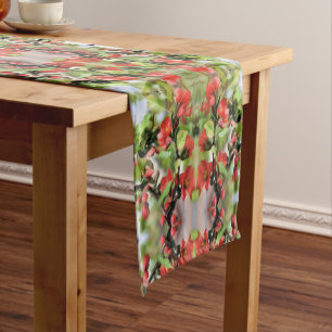 Flowering Quince Red Blossoms Abstract Pattern Short Table Runner