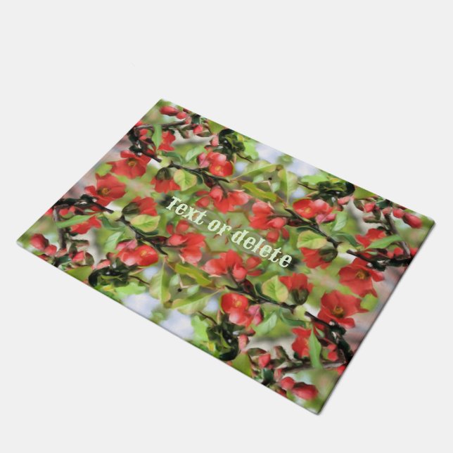 Flowering Quince Red Blossoms Personalised Doormat (Angled)