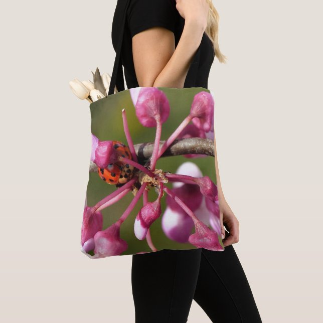 Flowering Redbud with Ladybug Tote Bag (Close Up)