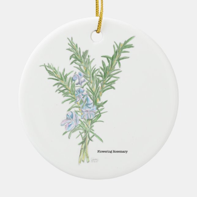 Flowering Rosemary Ceramic Ornament (Front)