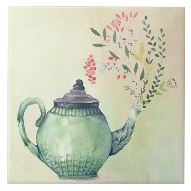 Flowering Teapot Ceramic Tile (Front)