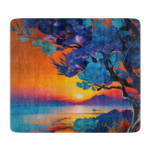 Flowering Tree at the Lake at Sunrise Cutting Board