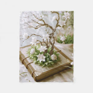Flowering Tree Growing From a Book Fleece Blanket