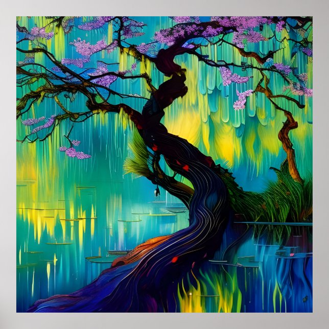 flowering tree over water poster (Front)