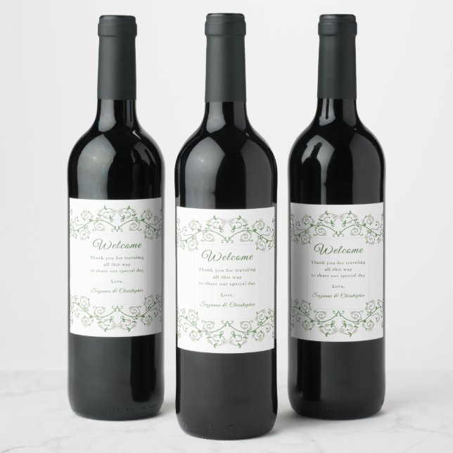 Flowering Vine Heart  Wine Label (Bottles)