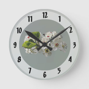 Flowering White Pear Blossoms Round Clock