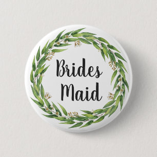 Flowering Willow Foliage Wreath Bridesmaid 6 Cm Round Badge