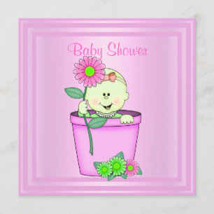 FLOWERPOT PINK BABY SHOWER INVITATION