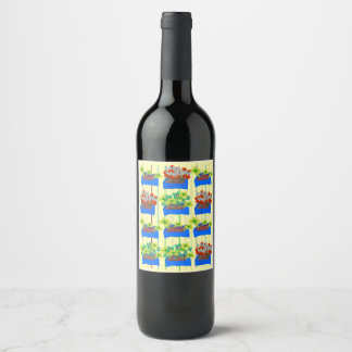 Flowerpots with flowers wine label