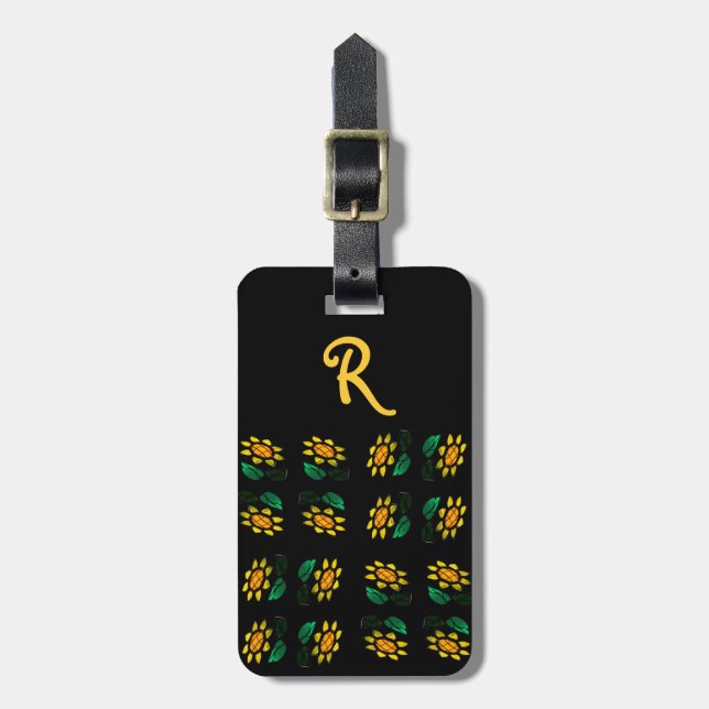 Flowers 3 Stained Glass Monogram Luggage Tag (Front Vertical)