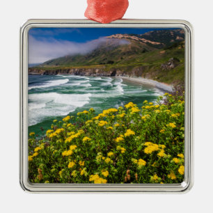 Flowers Above Sand Dollar Beach Metal Ornament