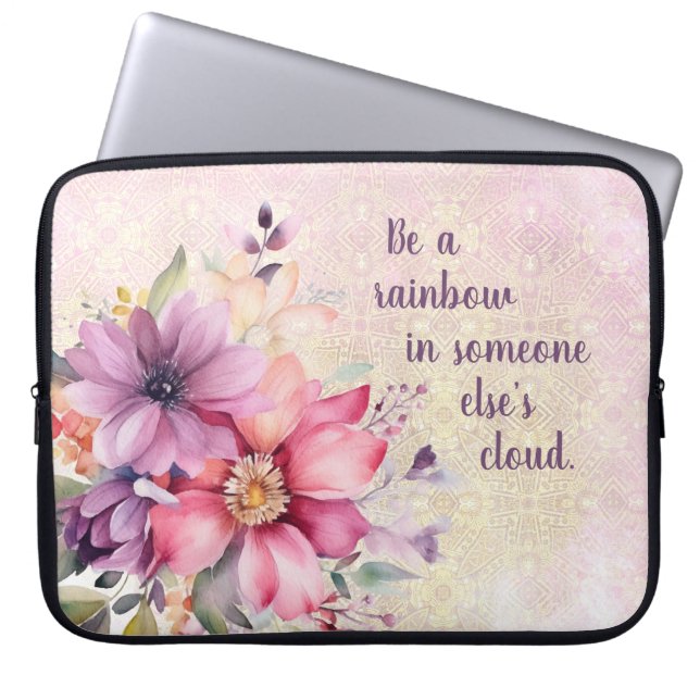 Flowers, Abstract Design, Quote Laptop Sleeve (Front)