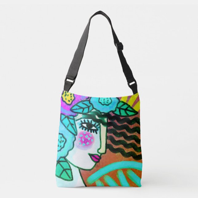 Flowers Abstract Digital Painting Crossbody Bag (Front)
