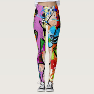 Flowers Abstract, Geometric Lines Composition. Leggings