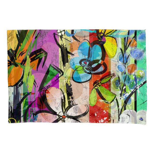 Flowers Abstract, Geometric Lines Composition. Pillowcase (Front)