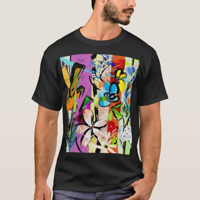 Flowers Abstract, Geometric Lines Composition. T-Shirt (Front)