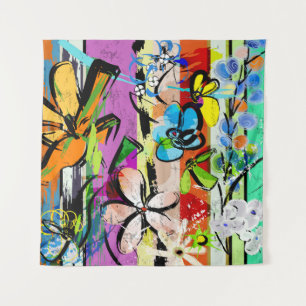 Flowers Abstract, Geometric Lines Composition. Tapestry