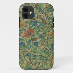 Flowers against leaf camouflage pattern iPhone 11 case