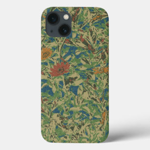 Flowers against leaf camouflage pattern iPhone 13 case