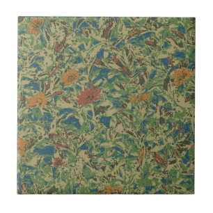 Flowers against leaf camouflage pattern ceramic tile