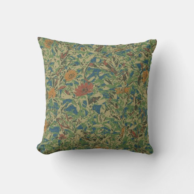 Flowers against leaf camouflage pattern cushion (Front)
