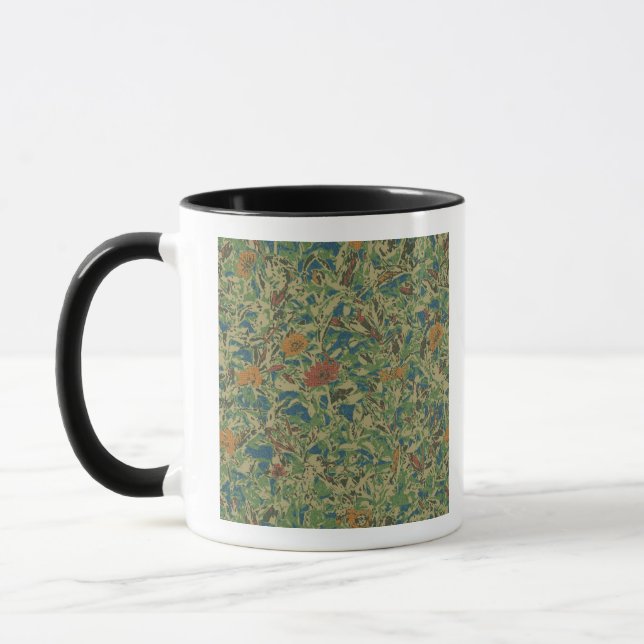 Flowers against leaf camouflage pattern mug (Left)