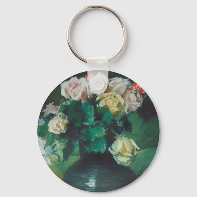 Flowers (aka Roses) by William Merritt Chase Key Ring (Front)
