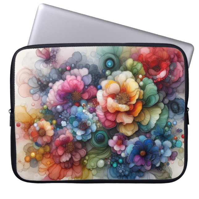 Flowers Alcohol Ink Laptop Sleeve (Front)