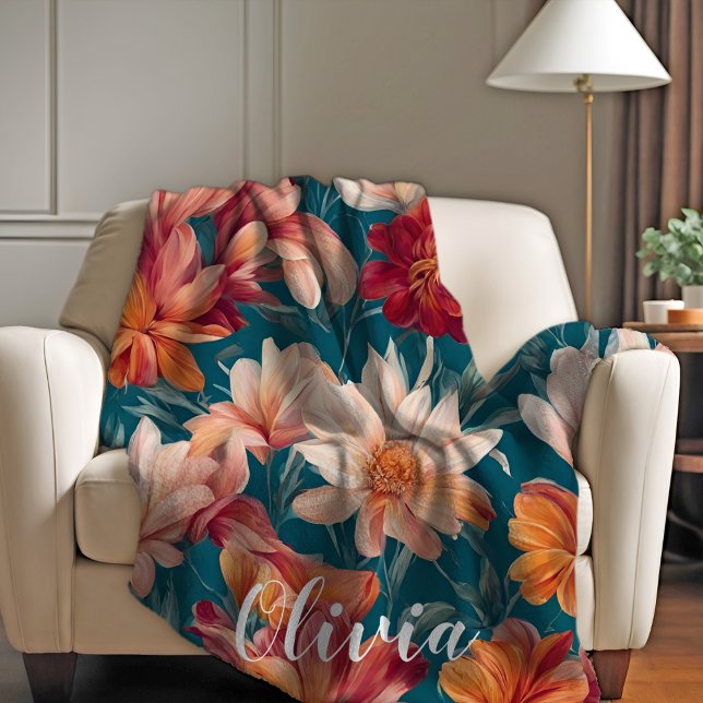 Flowers All-Over Name Fleece Blanket (Flowers All-Over Name Fleece Blanket)