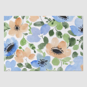 Flowers All Over, Peach, Blue, Green Watercolor Tissue Paper