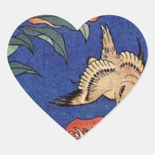 Flowers and a Bird Heart Sticker
