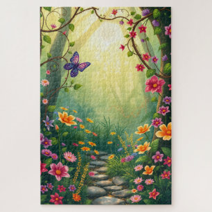 Flowers and a Butterfly in an Enchanted Rainforest Jigsaw Puzzle