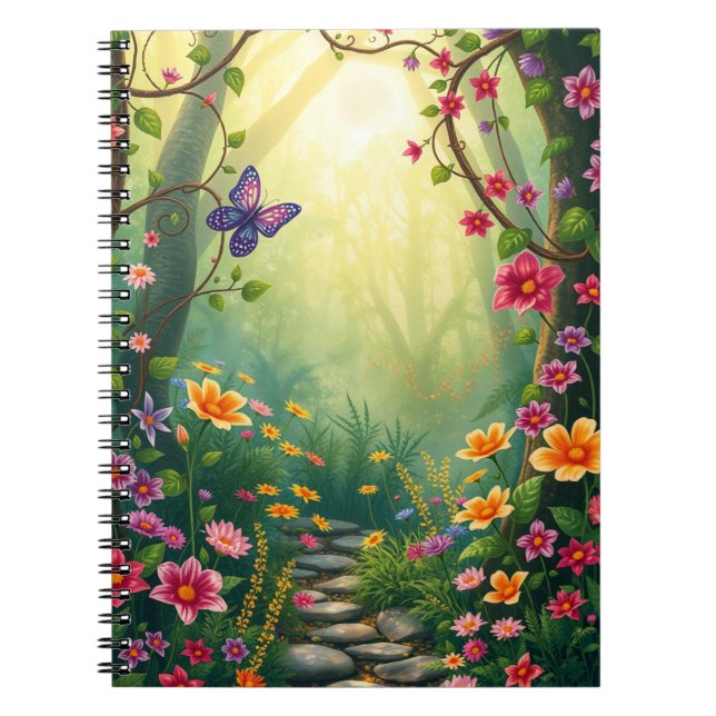 Flowers and a Butterfly in an Enchanted Rainforest Notebook (Front)