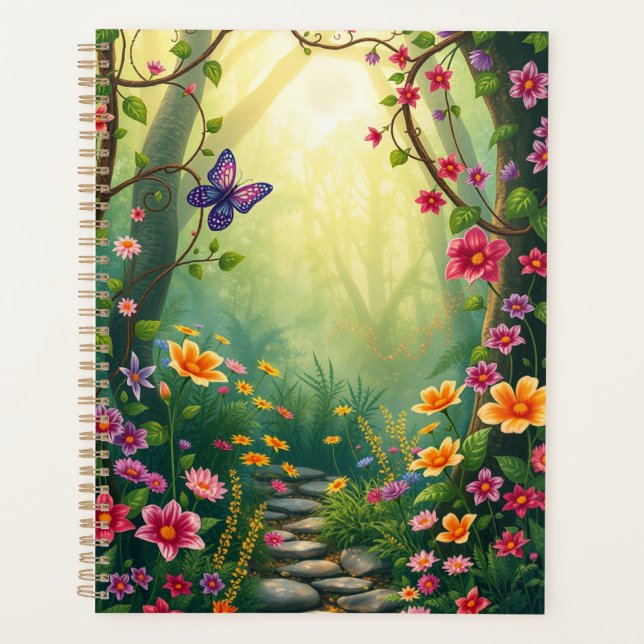Flowers and a Butterfly in an Enchanted Rainforest Planner (Front)