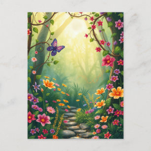 Flowers and a Butterfly in an Enchanted Rainforest Postcard