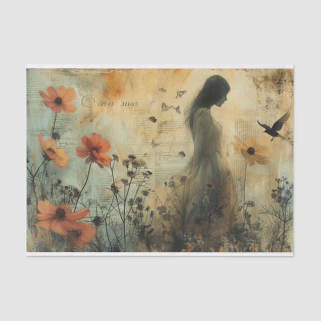 Flowers and a young woman tissue paper (Front)