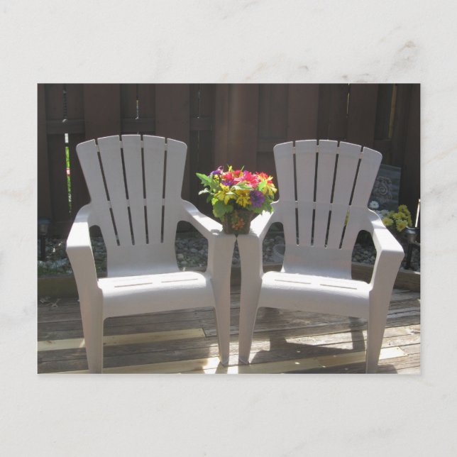Flowers and Adirondack Chairs Postcard (Front)
