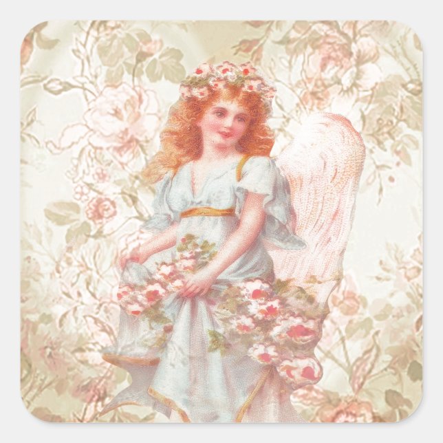 Flowers and Angel Vintage Collage Square Sticker (Front)