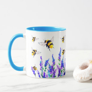 Flowers and Bees Flying Coffee Mug - Painting
