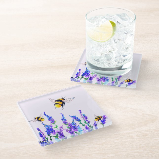 Flowers and Bees Glass Coaster (Angled)